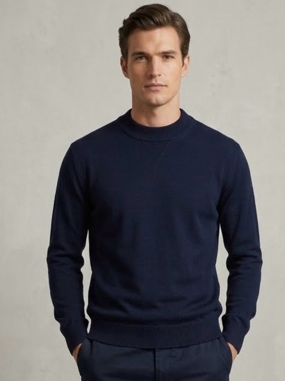 Lanvin 100% Pure New Wool Navy Blue Crewneck Sweater XL Italy